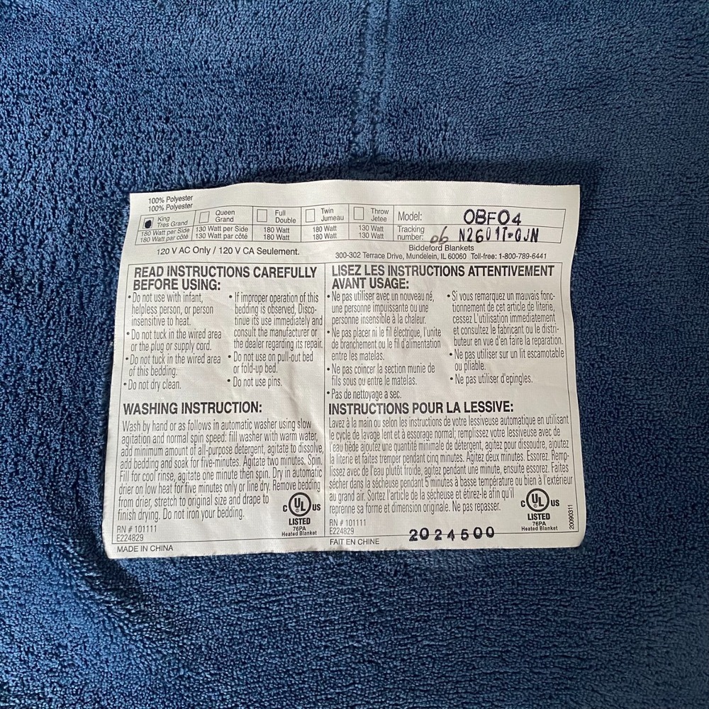 Biddeford Electric Blanket King Blue Heated Cover Dual Control Microplush, Fine! - Picture 7 of 8